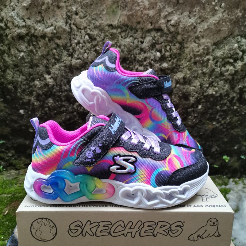 Sneakers LED Light On/Off Anak Perempuan Skechers Light Lamp Girls Kids Black Pink Blue