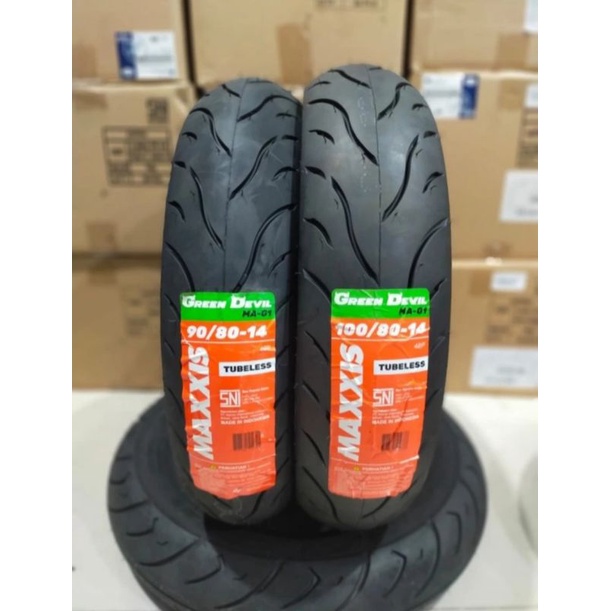 1set ban maxxis Green devil uk 90/80/14 dan 100/80/Ring14