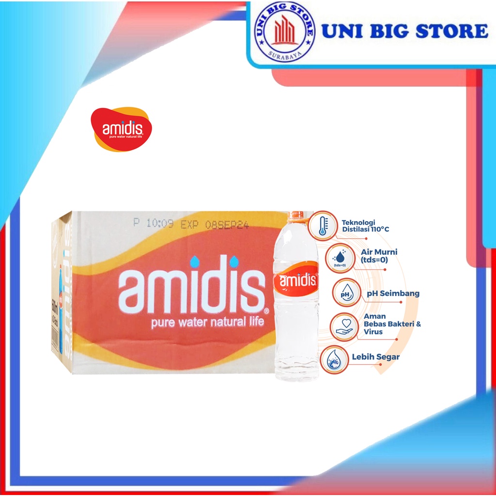 

Amidis Air Minum Distilasi 1500 ml Botol x 12 pcs DUS 1.5 Liter