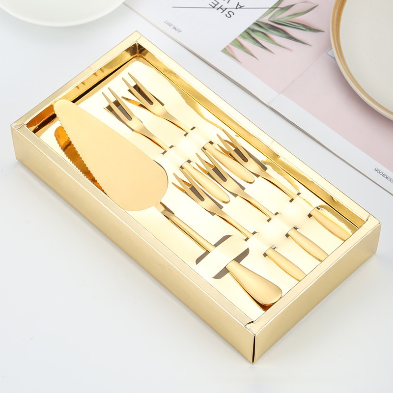 Mi.more 6pcs/set Cake Knife Fork Set Stainless Steel Dessert Cake Forks Silver Gold Cake Cutlery Fork For Mooncake