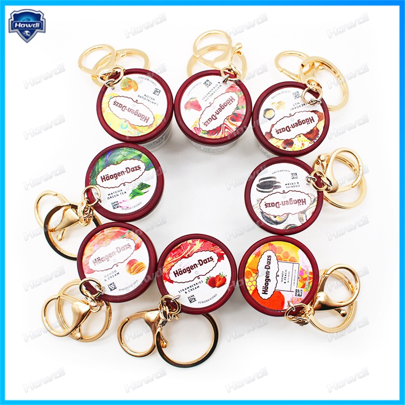 Haagen Dazs Ice Cream Key Chain Milk Tea Cup Gantungan Kunci Makanan Boneka Menawan Couple Tas Liontin Gantungan Kunci Mobil