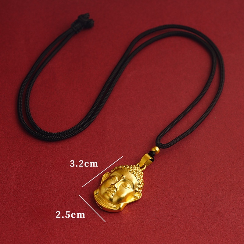 Goldkingdom Fashion Perhiasan Emas Asli Kadar 375Bangkok Aksesoris Ready Stock Lapis Emas Kepala Buddha Bulat Manik Rantai Kalung Dapat Ditarik Adjustable Hitam Tali Kepang Untuk Wanita