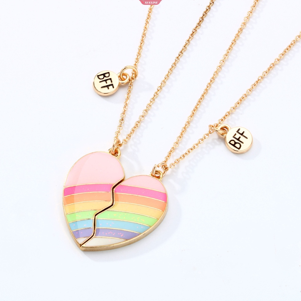 Fashion Baru Pelangi Berbentuk Hati Kalung Perempuan magnet Atraksi Cinta Liontin Pasangan Anak Persahabatan Perhiasan 2 Pcs/set [ZXL]