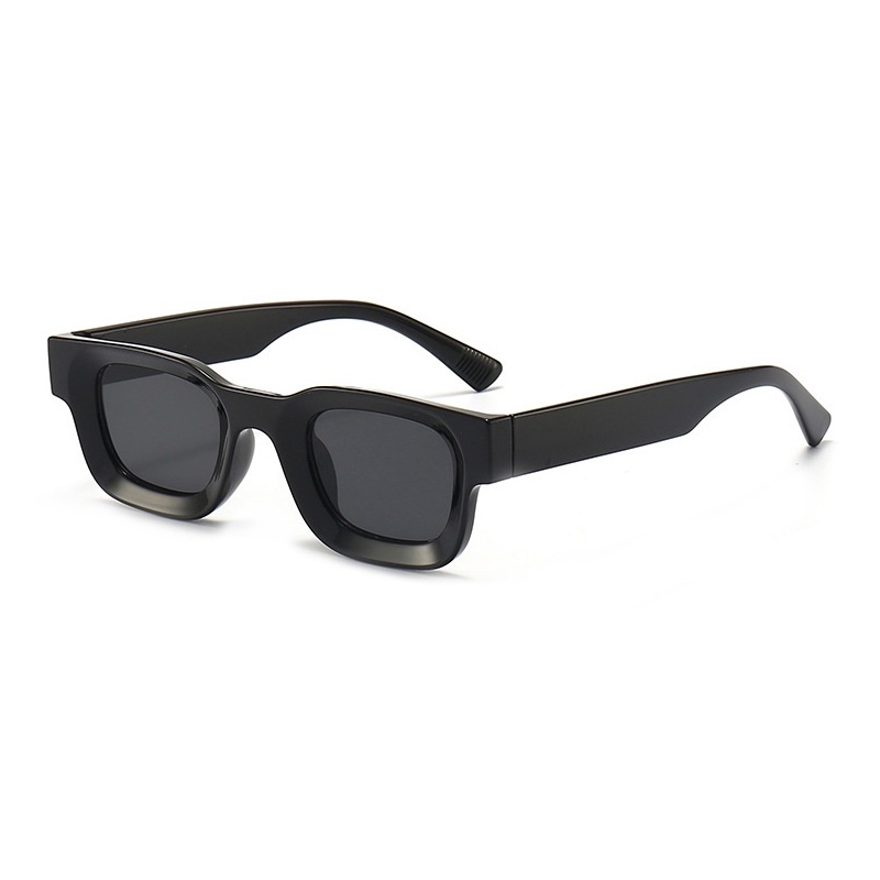 Kacamata Boldie Frame Tebal Skinny Hitam Persegi Panjang Uv400 Gaya Vintage Retro Untuk Wanita Dan Pria-Hitam