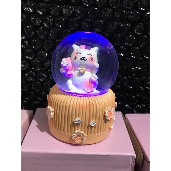 bola kristal salju lampu snowball  kado dgn karakter cat kucing hokki keberuntungan