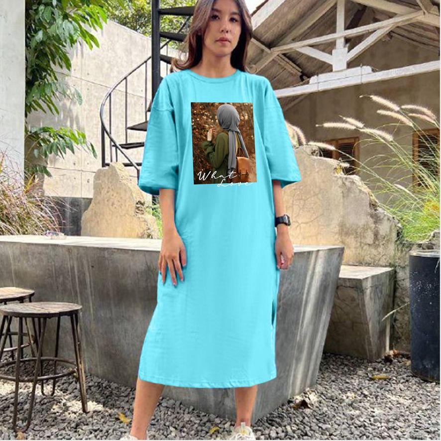 BAJU DRESS OVERSIZE BASIC DTF HIJAB WHAT / OVERSIZE TUNIK PREMIUM DIGITAL PRINT