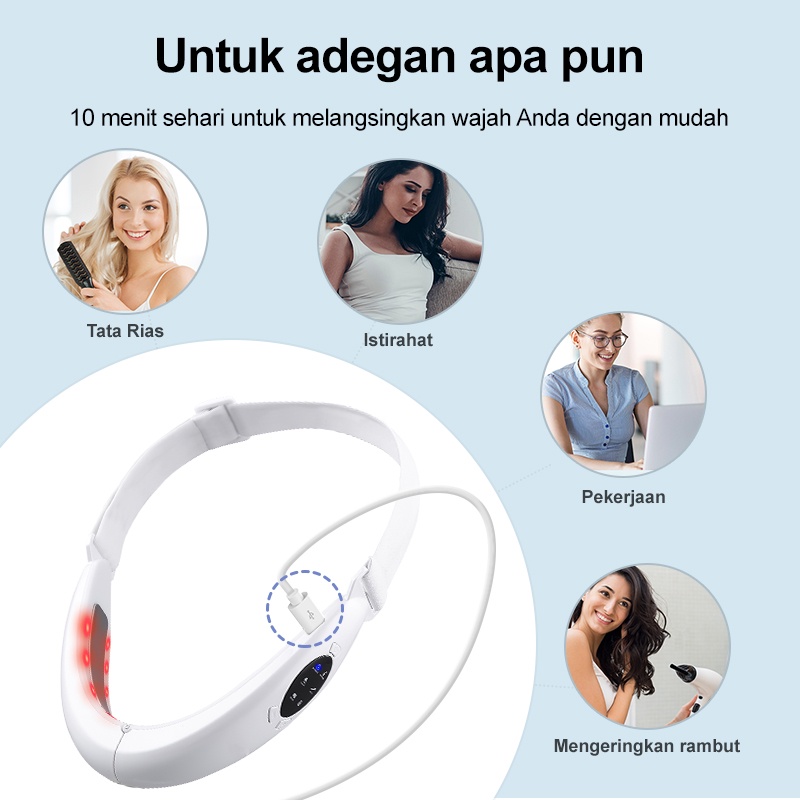 AmazeFan V-Shape Alat pijat pelangsing wajah elektrik facial Lifting Pembuat Bentuk alat pijat waja Terapi Foton Merah dan Biru＆5Mode＆8tingkat getaran Pengurangan dagu ganda alat pengencang wajah setrika wajah face lift alat tirus pipi dan dagu jawline