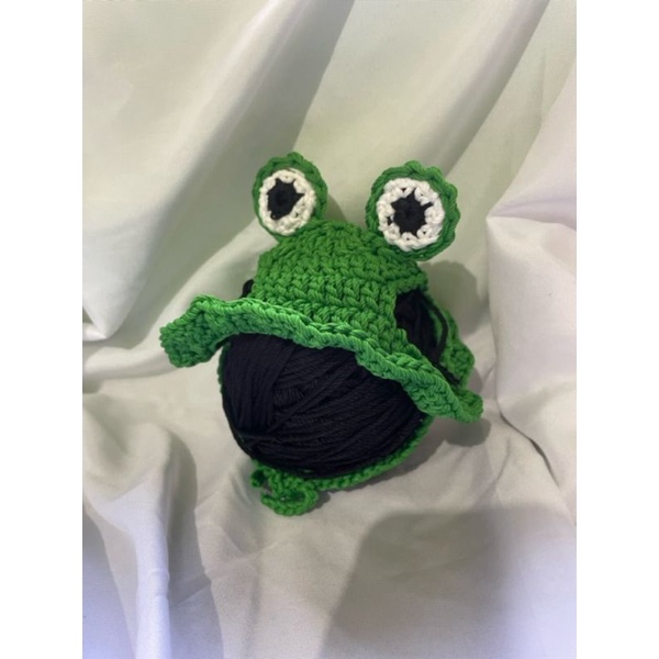 topi kucing rajut/cat hat/topi kucing kodok/cat hat frog/topi kucing karakter/anabul/accesories kuci