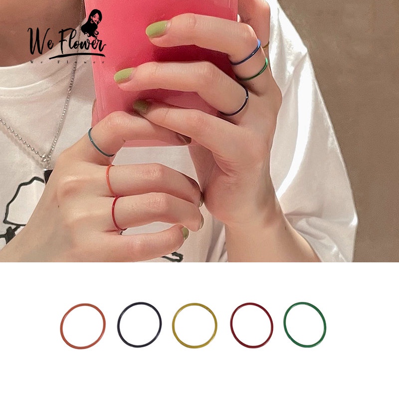 We Flower 5 Pcs Korea Warna-Warni Tipis Knuckle Rings Untuk Wanita Perempuan Chic Pelangi Susun Cincin Set Keren Fashion Perhiasan Jari