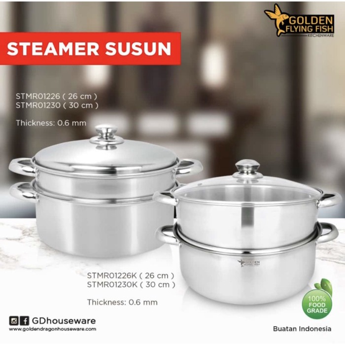 STEAMER SET SUSUN GOLDEN FLYING FISH STAINLESS STEEL 30CM - PANCI