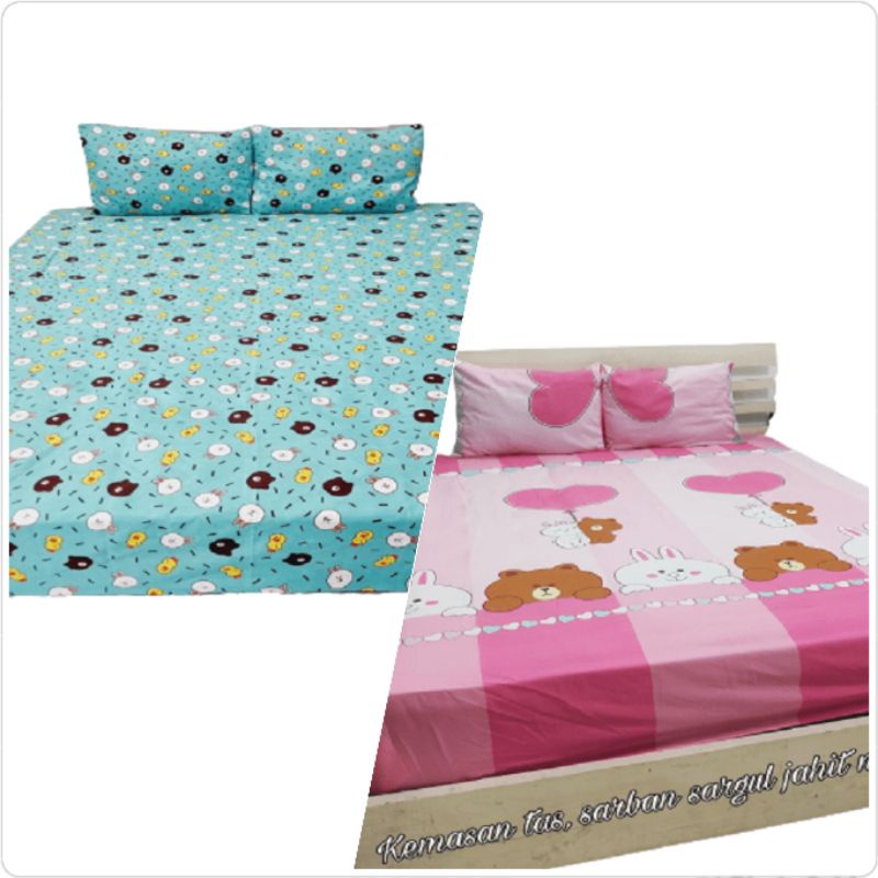 SPREI KARET KATUN PREMIUM 100/120/160/180/200 MOTIF CONNY BROWN LINE TEDDY BEAR BRUANG BERUANG COKLA
