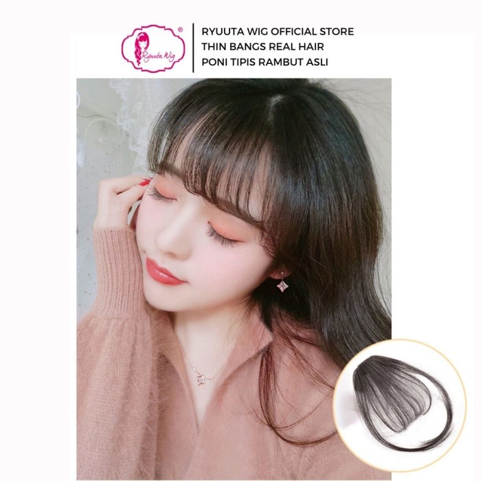 Extension Ryuuta Wig Poni Tipis Clip Jepit Dengan Cambang Rambut Asli