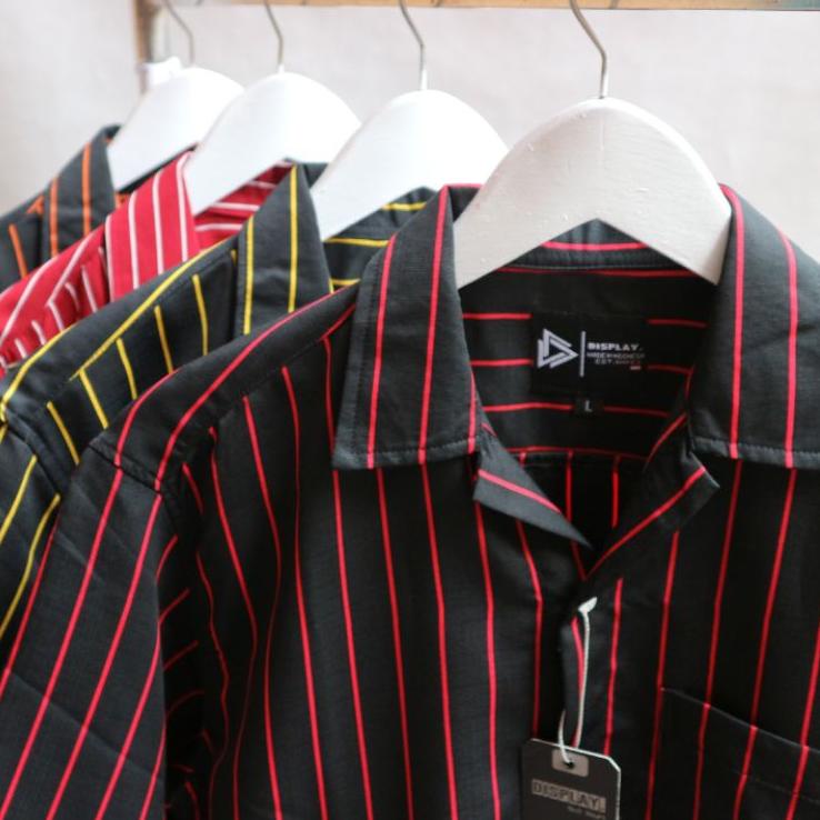 Kemeja Salur Lengan Pendek Baju Striped Pria V Neck ◦ GRH.22De22ᴮ