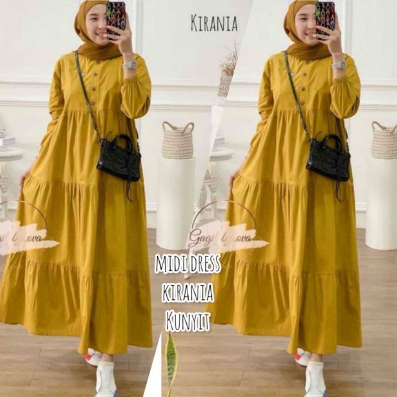 MIDI DRESS KIRANIA / MIDI DRESS WANITA TERBARU 2023 / MIDI DRES POLOS / BISA COD