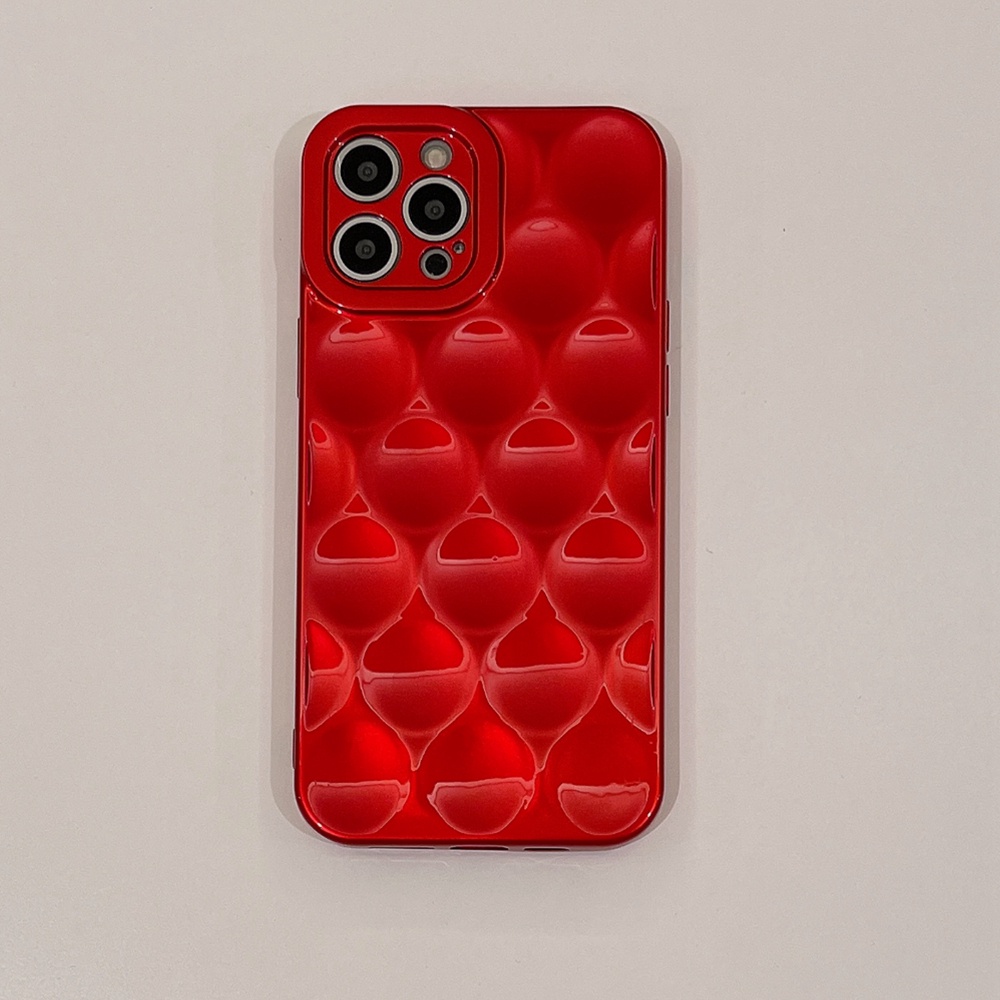 IPHONE Casing Ponsel Titik Gelombang Merah Metalik 3D Lucu Untuk Iphone13 11 12 14 Pro Max XS XR X14 Plus 13 12 Mini Lembut Silicone Cover Bumper