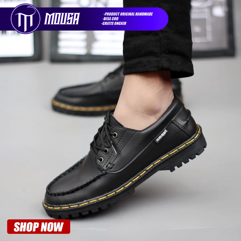 Sepatu Formal Pantofel Docmart Kulit Sintetis Pria Hitam Mousa Bane