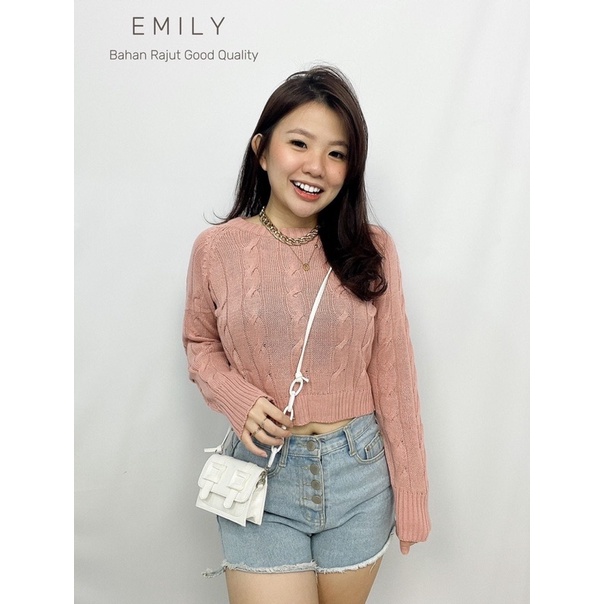 BAJU BLOUSE ATASAN WANITA CEWEK RAJUT EMILY FASHION LENGAN PANJANG KEKINIAN