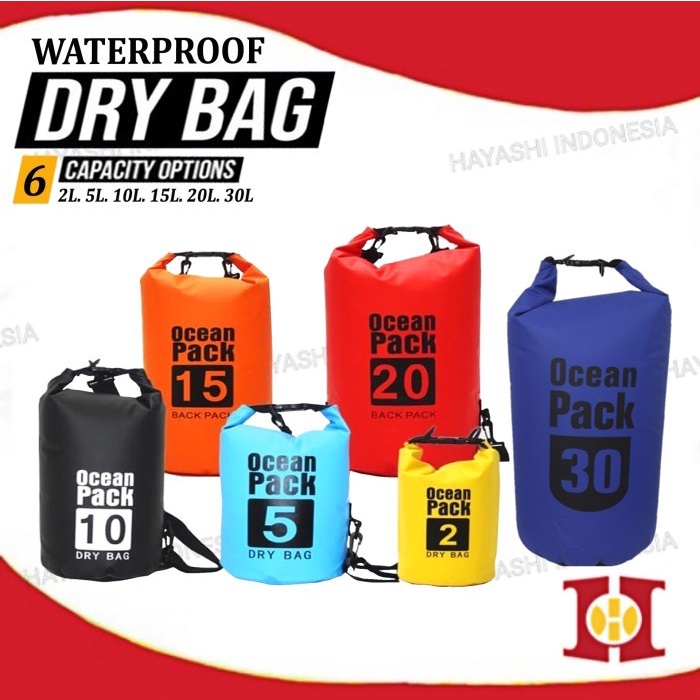 Dry Bag Ransel Tas Hiking Waterproof Tahan Air 2L 5L 10L 15L 20L 30L