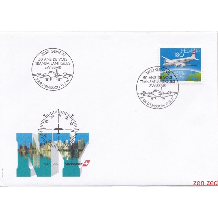 

A544 Prangko Swiss FDC 1997 The Swissair 1 Pcs