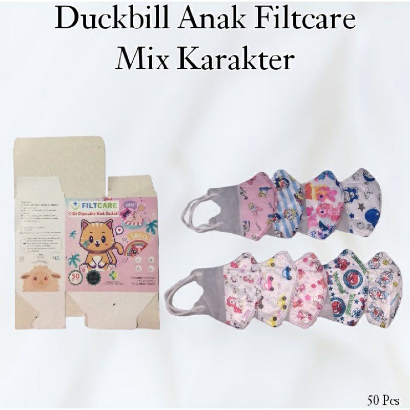 Masker Filtcare Duckbill Earloop Anak Motif 3ply 50pcs