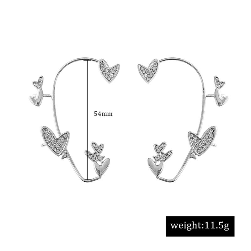 Klip Telinga Hati Logam Lapis Perak Tanpa Tindik Untuk Wanita Zirkon Berkilau Ear Cuff Clip Earrings Perhiasan Pernikahan