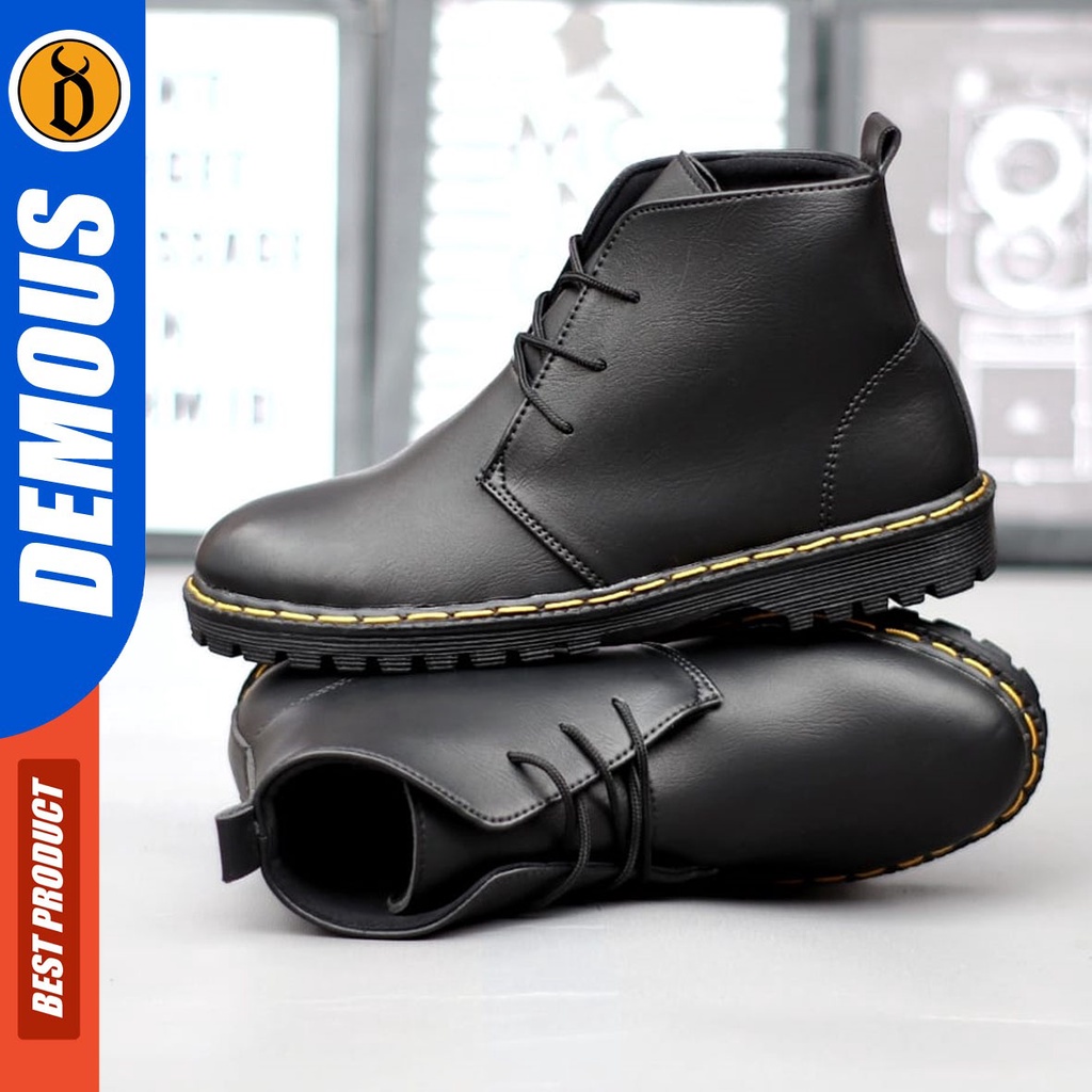 DEMOUS Hollow - Sepatu Loafers Docmart Formal Pantofel Kerja Pria Hitam