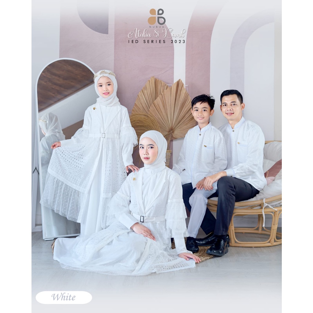 Sarimbit Keluarga Nubua Atalia & Kamil White - Baju Couple Gamis Koko