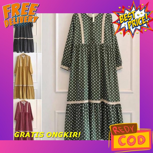 [ Rizkia Dress ] 1 Gamis Bisa 10 Gaya Korean Style Brokat Jumbo Tile Baju Gamis Pesta Mewah Elegan K