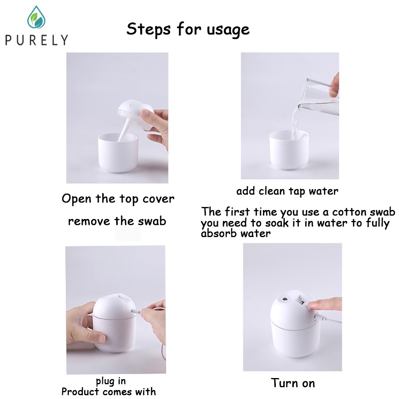 Purely Oil Diffuser Aroma Terapi  Diffuser Humidifier Mini Air Purifier Lampu Malam Tujuh Warna