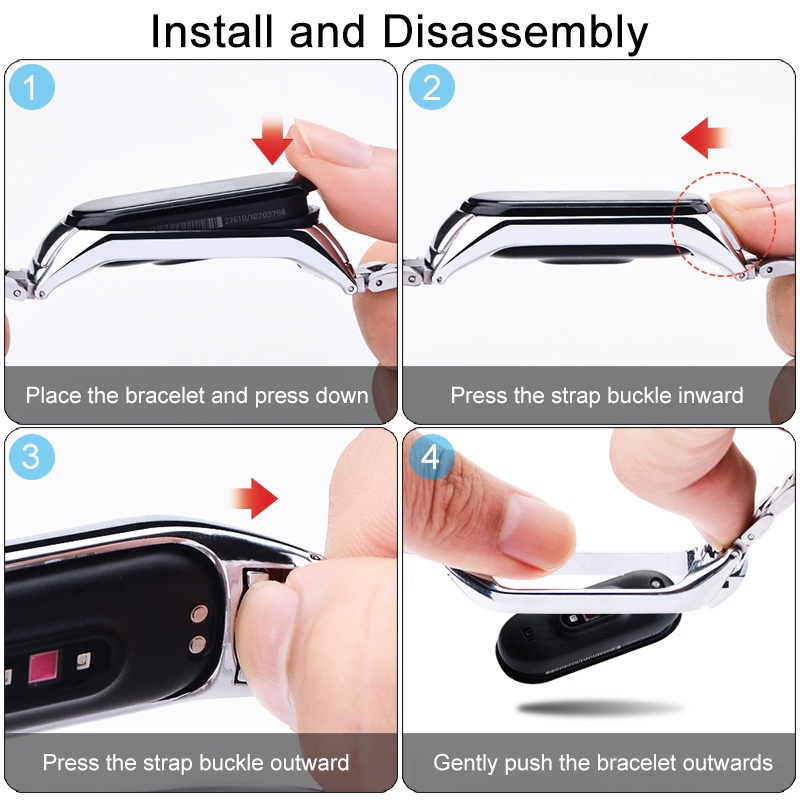 Stainless Strap Xiaomi Band Mi Band 3 4 5 6 Luxurious Strap M6 M7 Smartwatch Replacement Band