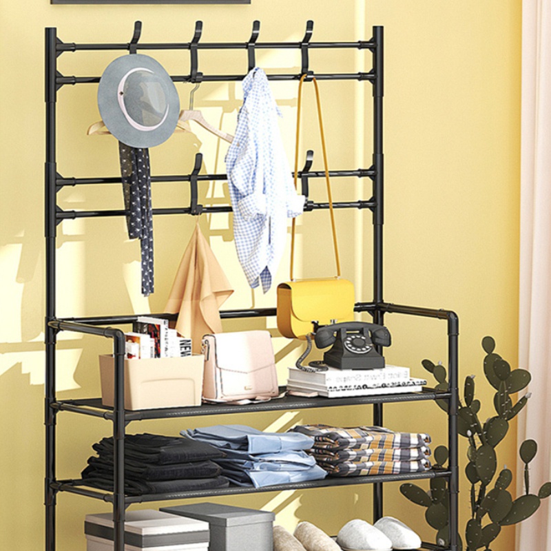 Rak Sepatu 2in1 Minimalis Portable Rak Sepatu Gantung Stand Hanger Baju Tas Topi Rak Sepatu 4 Susun Rak Sepatu Besi Rak Sepatu Portable Rak Gantungan Stand Hanger Tas Topi Baju Serbaguna