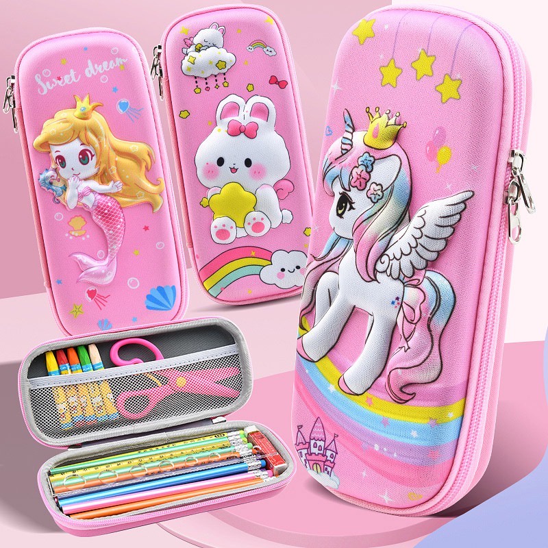 IMPOR KOTAK PENSIL SEKOLAH ANAK PEREMPUAN PINK BAHAN EVA RINGAN MOTIF UNICORN