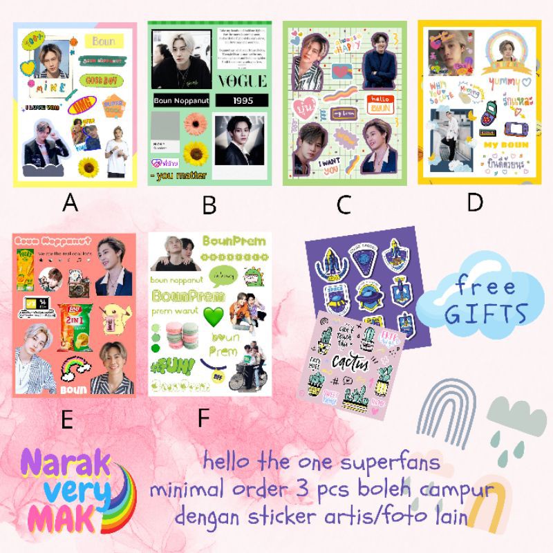 

STICKER SHEET BOUN NOPPANUT GMM THAILAND- (Bisa COD) BOUNPREM