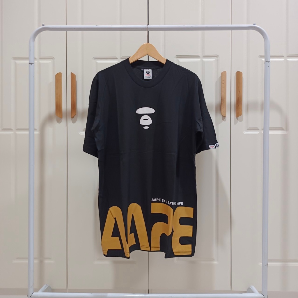 Jual Kaos T Shirt Baju Bape A Bathing Ape Aape Logo Sablon Gold Premium Hitam 24s Shopee Indonesia