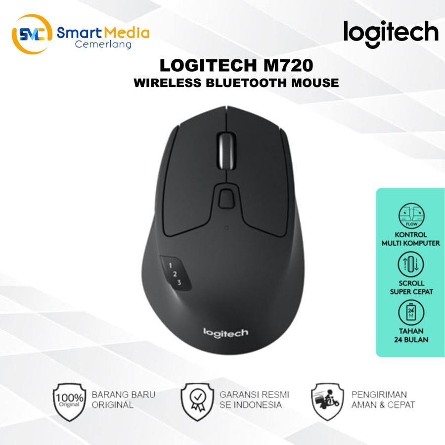 Logitech M720 Mouse Wireless Bluetooth Multi-Device Hyper Fast-Scroll