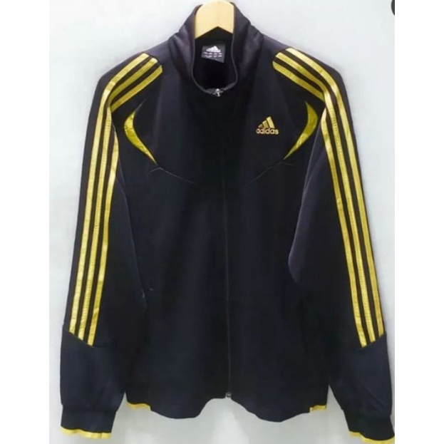 tracktop jaket adidas warna hitam list gold atau emas ukuran L jumbo thrift second