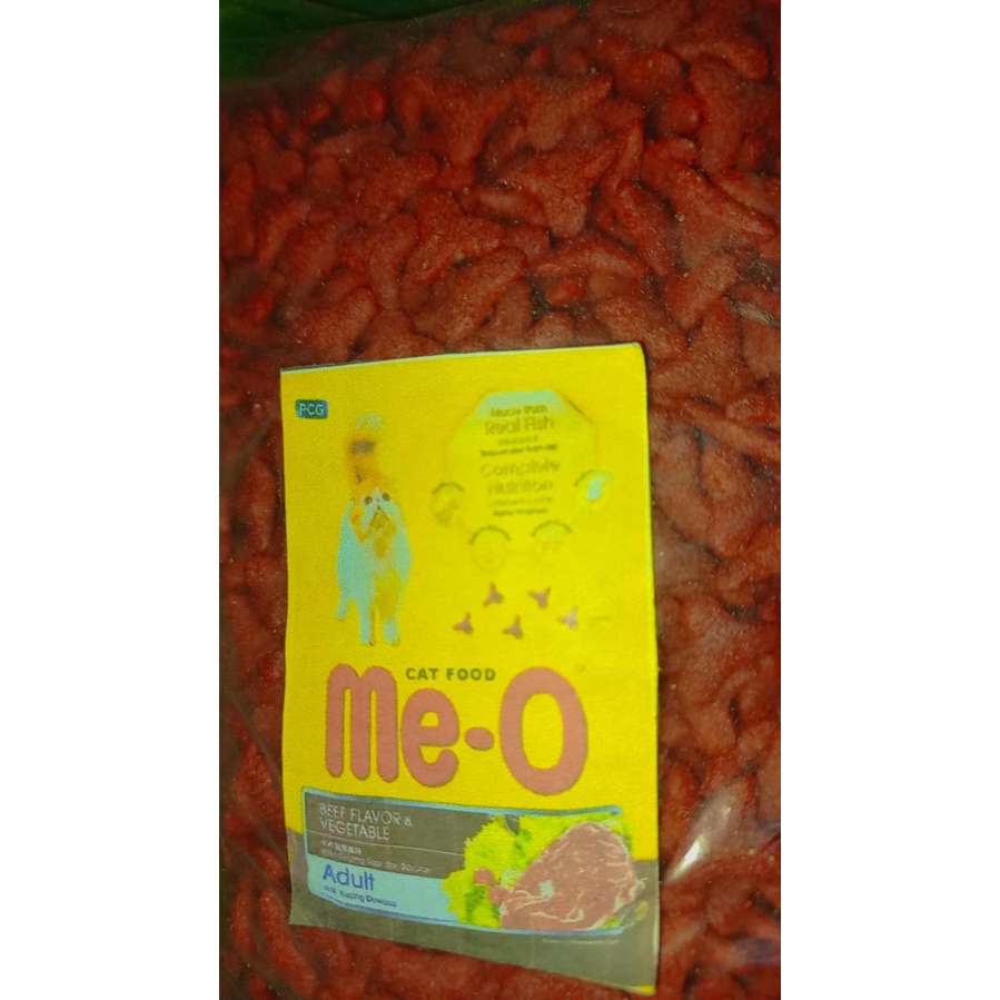 Meo Dry food BEEF FLAVOR &amp; VEGETABLE makanan kucing kering Adult Dewasa Repack 500gram