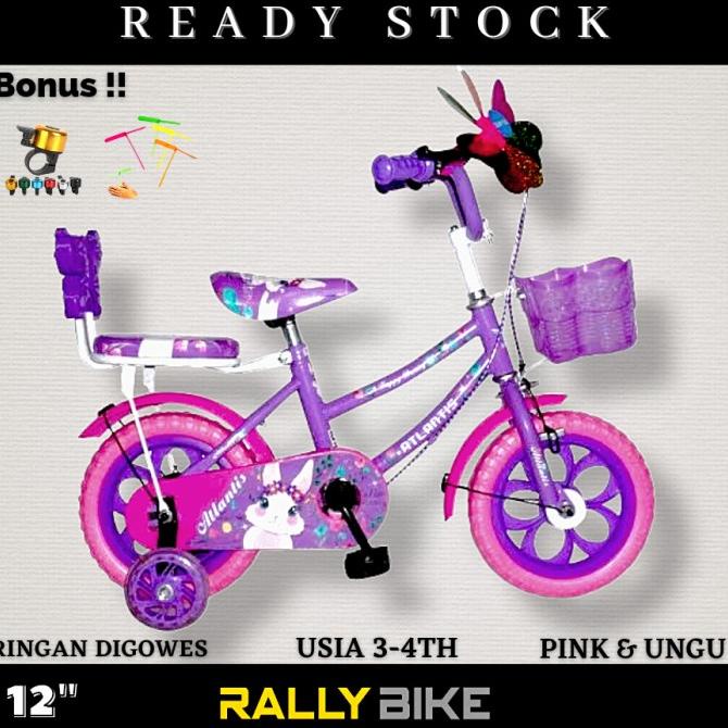Sepeda Anak Cewek Perempuan Roda 4 Keranjang 12 Inc Usia 3 Tahun 4 Th #Original