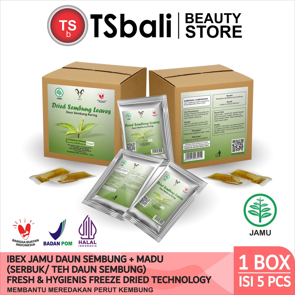 

IBEX Jamu Daun Sembung ( Serbuk / Teh Daun Sembung ) Fresh & Hygienis Freeze Dried Technology 10gr x 5 sachet