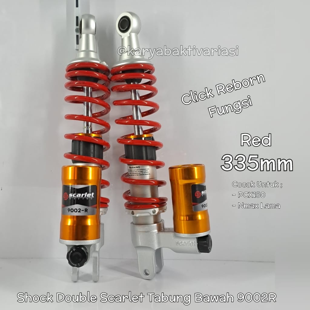 SHOCK DOUBLE SCARLET TABUNG BAWAH 335MM RED FOR NMAX LAMA, PCX150 CLICK FUNGSI