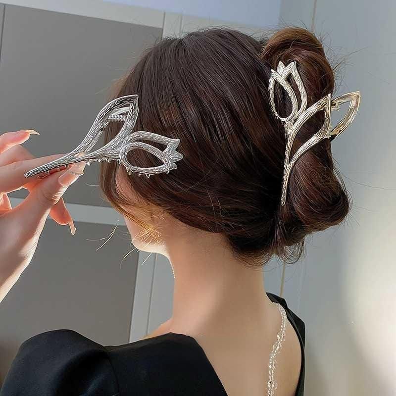 PREMIUM Jepit Rambut Korea Bahan Alloy 12CM Motif Bunga Tulip - Jedai Logam Jumbo -