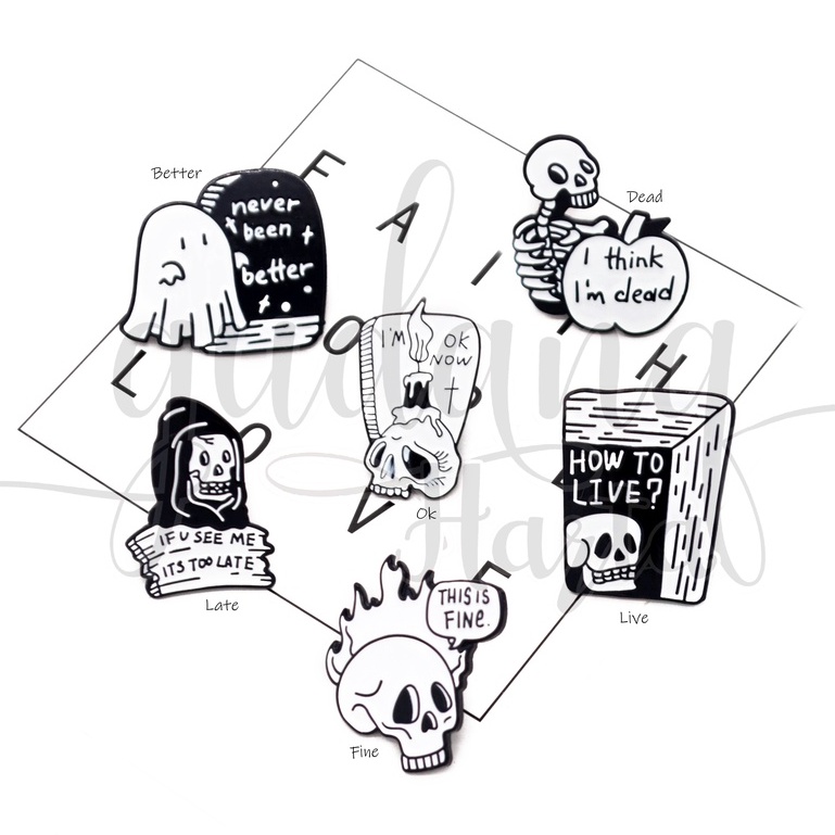 Pin Balck And White Skeleton Gothic Bros Tas Motif Tengkorak Hitam Putih GH 208092