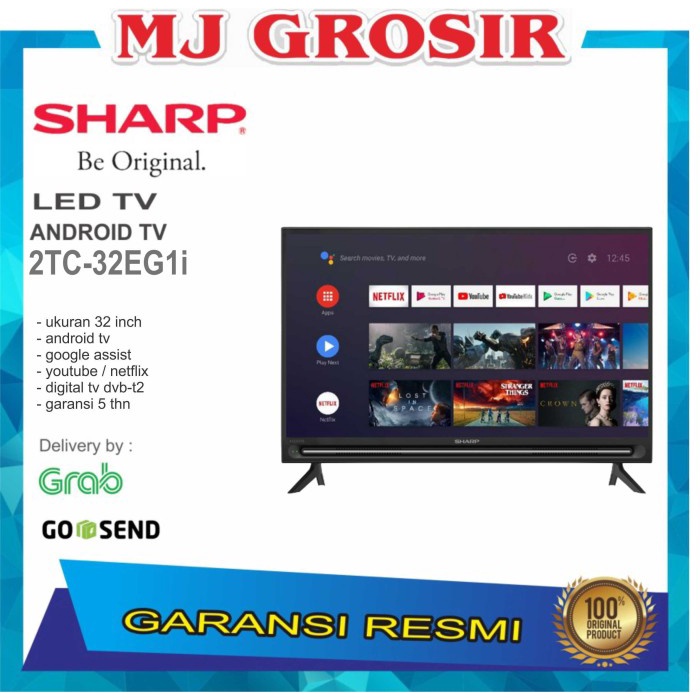 LED TV SHARP 32" ANDROID 2T-C 32BG1i 32INCH USB MOVIE HD HDMI DIGITAL DISKON