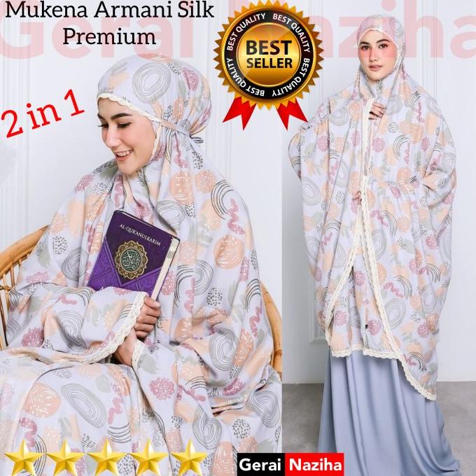 Mukena Dewasa Loufie Armani Silk Motif 2In1 Travel Traveling 2 In 1