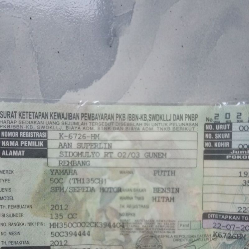 stnk yamaha Jupiter mx
