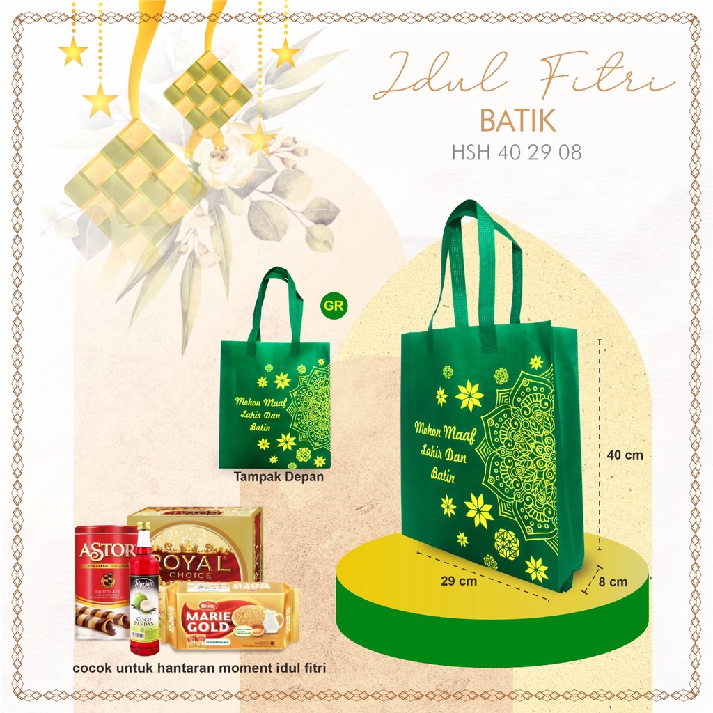

Tas Spunbond Lebaran Idul Fitri Goodie Bag Idul Fitri Lebaran Tas Hari Raya Idul Fitri Lebaran 40x29x8 Idul Fitri Batik