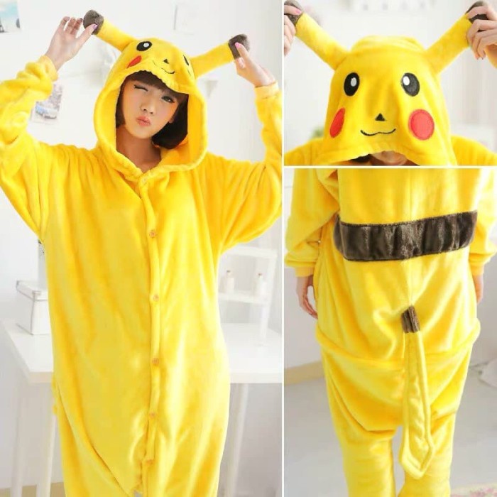 Boneka Kostum Pokemon Pikachu Onesie Piyama Cosplay Baju Tidur