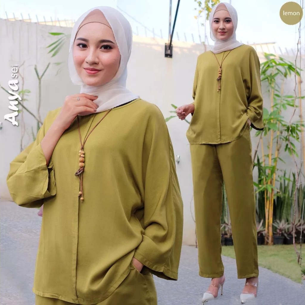 ANYA SET BP | M L XL XXL | DAPAT BAJU ATASAN + CELANA PANJANG WANITA ( TIDAK TERMASUK HIJAB ) SETELA