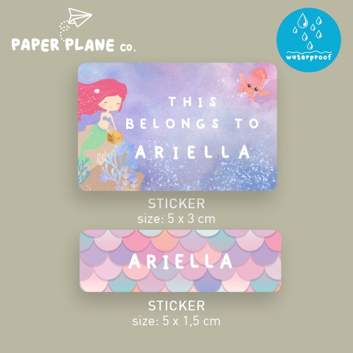 

Stiker Sticker Label Nama Anak Tema "Mermaid" Tahan Air Anti Luntur Custom
