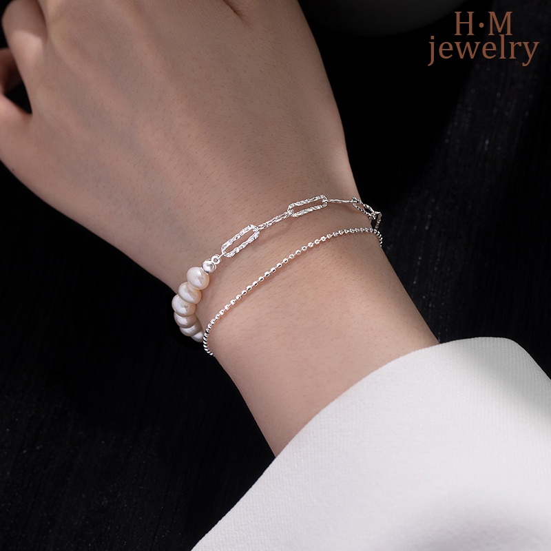 Cincin Gesper Mutiara Jahitan Gelang Mutiara2022 Baru Elegan Rasa Tinggi Double Layer Manik-Manik Bulat String of Beads Bracelet